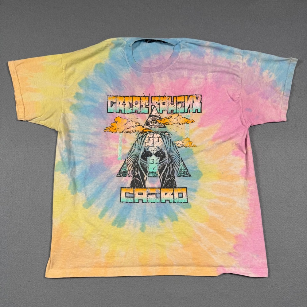 Nasty Gal Great Sphinx Cairo Tie Dye Graphic T-Shirt Womens Large Pastel Boho L